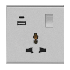 Wiring Accessories - 1 Gang 16A Switched Universal Socket with Type A + Type C Charger