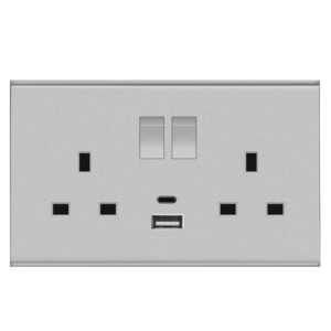Wiring Accessories - 2 Gang 13A Switched Socket with Type A + Type C Charger