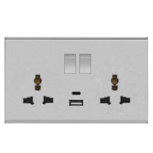 Wiring Accessories - 2 Gang 16A Switched Universal Socket with Type A + Type C Charger